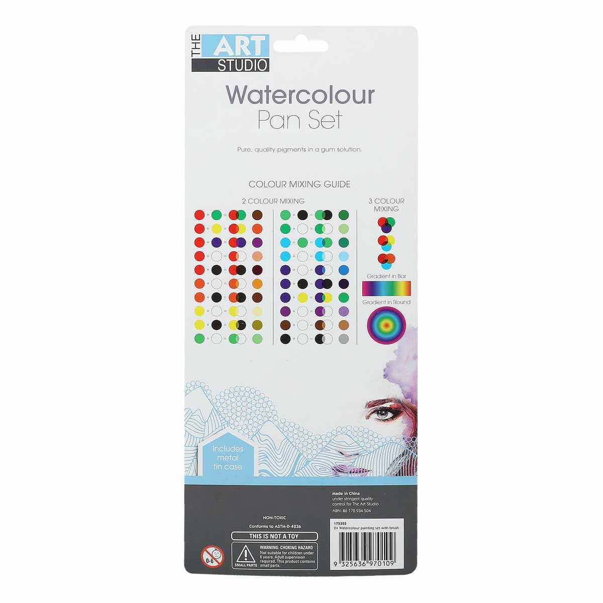 The Art Studio Watercolour Painting Tin Set with Brush 24 Pack - Image 3
