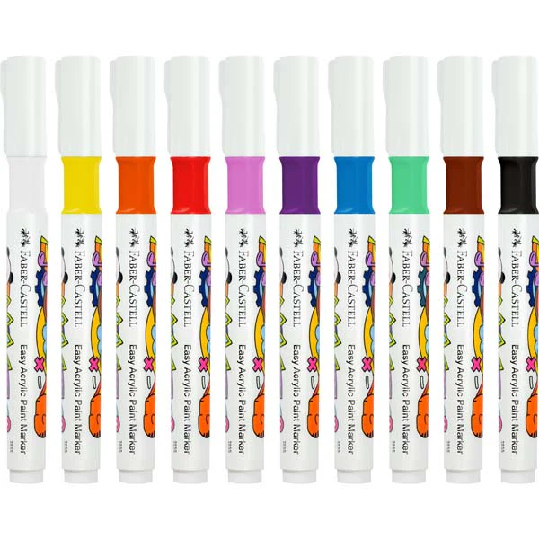 Faber Castell Easy Acrylic Paint Markers, Assorted Colours - 10 Pack - Image 3