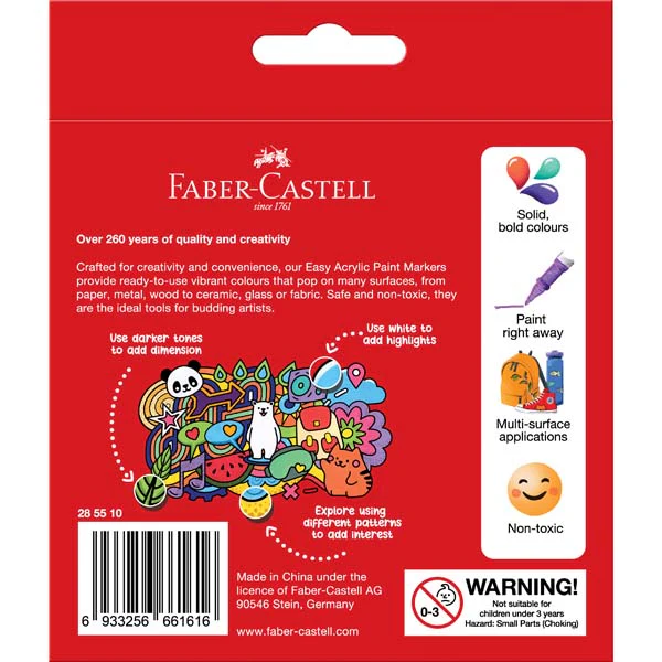 Faber Castell Easy Acrylic Paint Markers, Assorted Colours - 10 Pack - Image 5