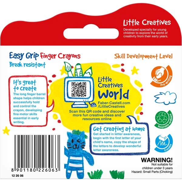 Faber Castell Little Creatives Easy Grasp Finger Crayons, Assorted Colours - 6 Pack - Image 3