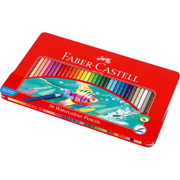 Faber Castell Watercolour Pencils, Assorted Colours -Tin of 36 - Image 3